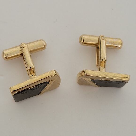 Pierre Cardin Gold Silver Tone Logo Cufflinks Vintage Geometric Designer Retro - Picture 3 of 7